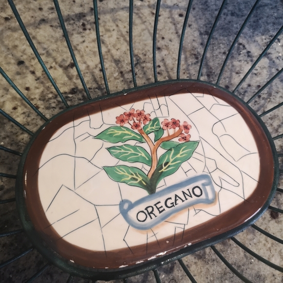3 for$15 Green Oval 13"Metal Basket With Hand Painted Ceramic Tile Featuring - Picture 8 of 9